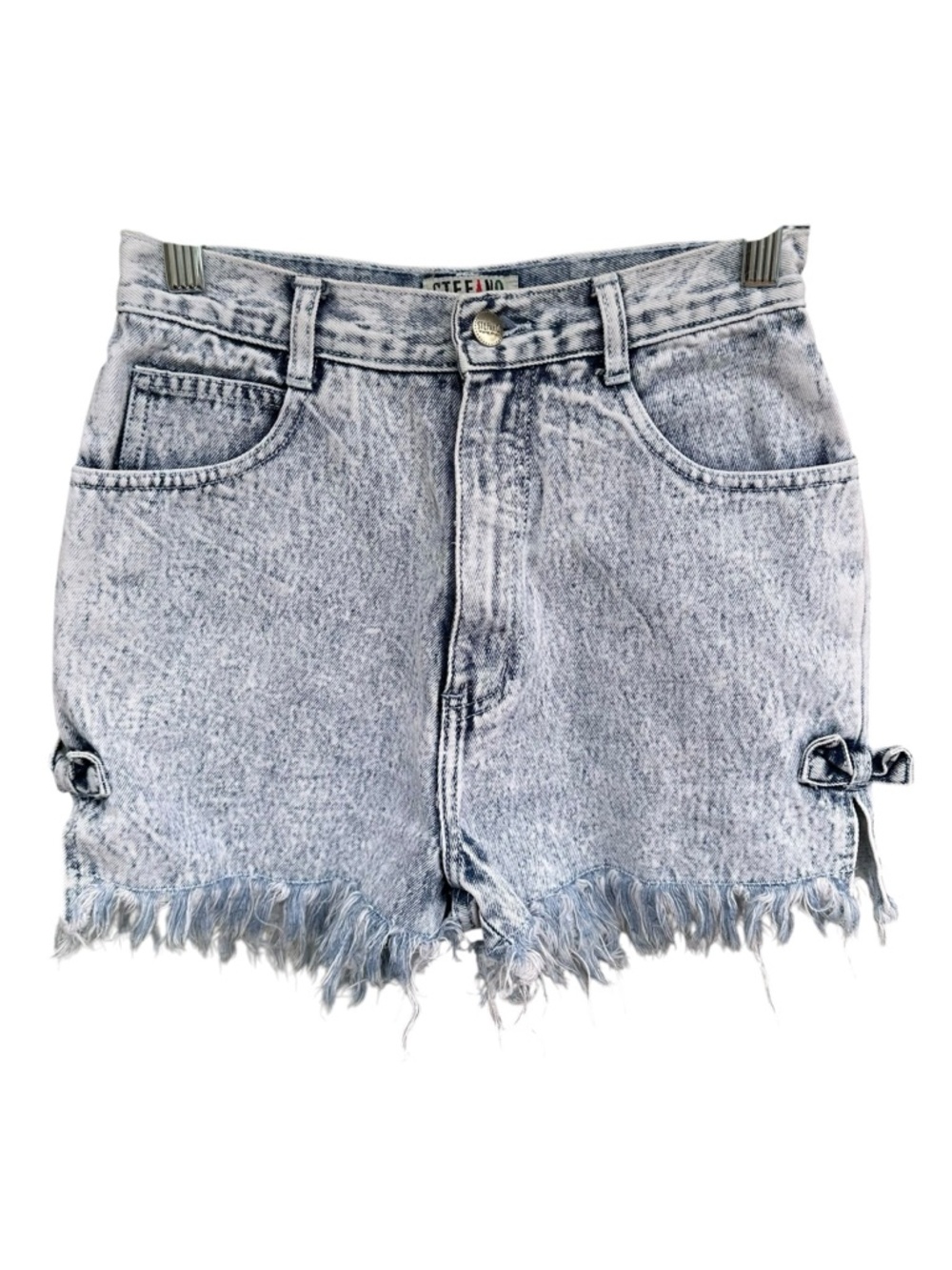 Vintage 80s Stefano International Acid Wash High Rise Bow Denim Shorts Coquette